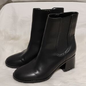 Nine West Black Leather Ankle Booties with Chunky Heel Sz.7 Worn 1X #209